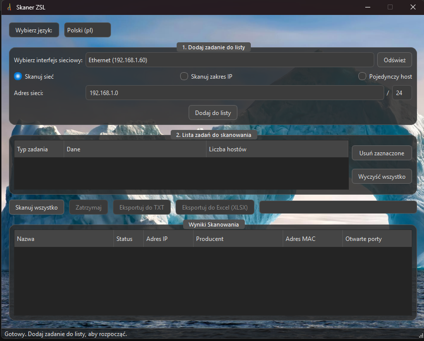 Główny widok aplikacji